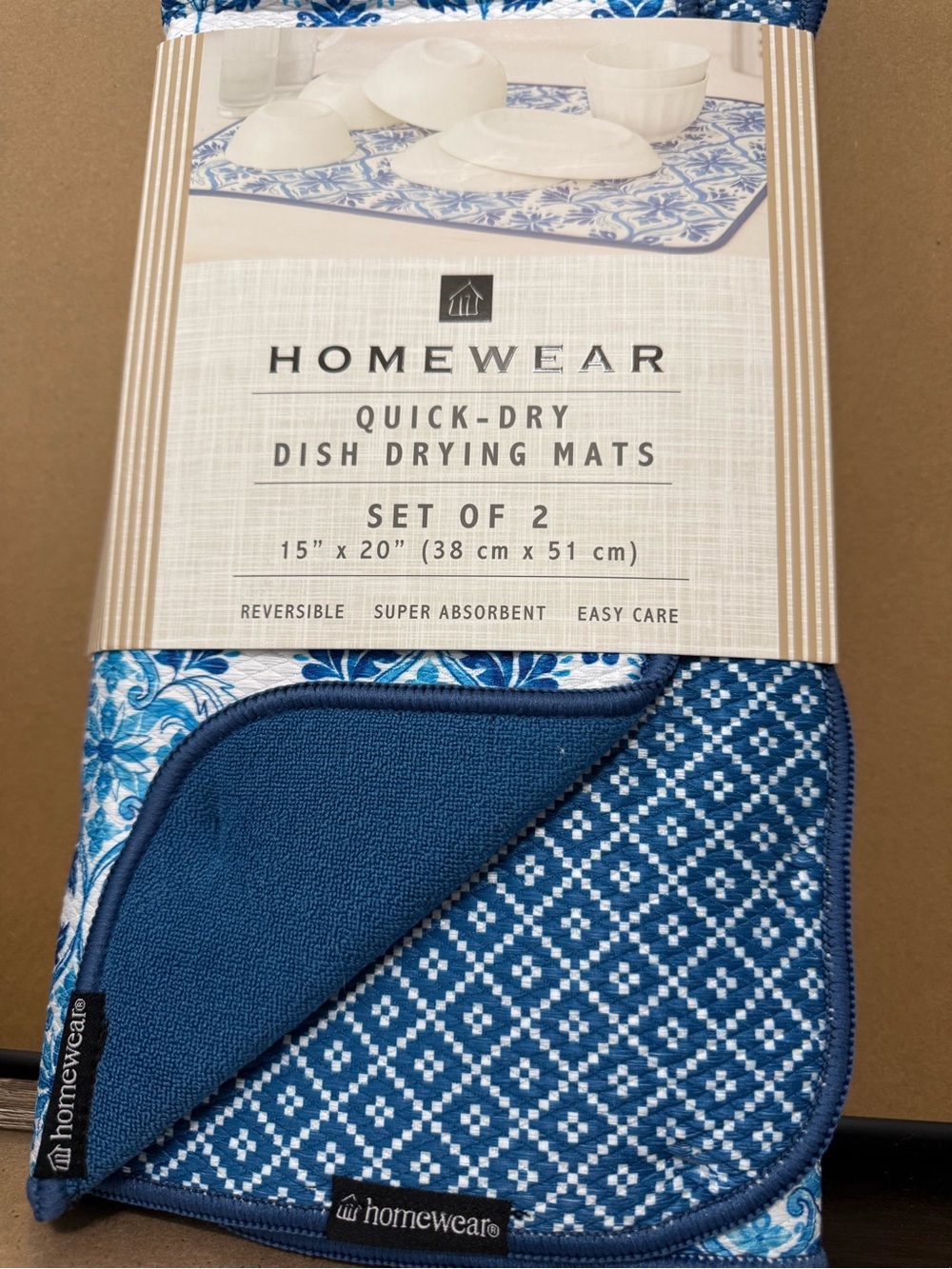Blue Quick-Dry Dish Drying Mats - Set of 2